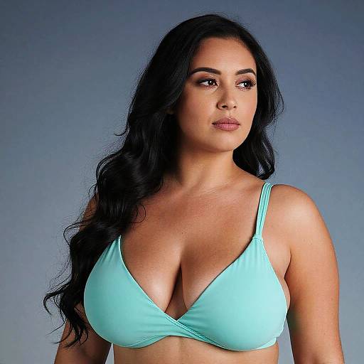 Curvy Woman in Light Green Bikini Top