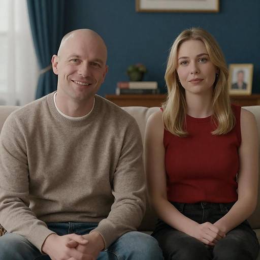 Man and Woman Sitting on Couch Indoors