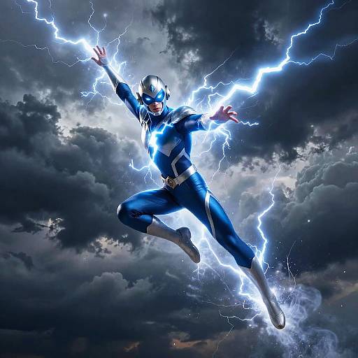 Lightning Superhero in Stormy Sky