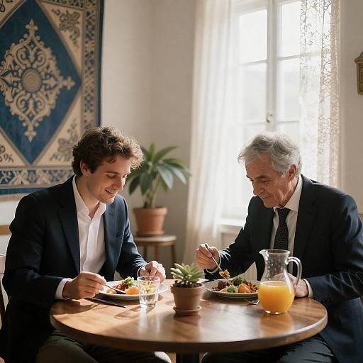 Sunlit Dining Scene with Two Men