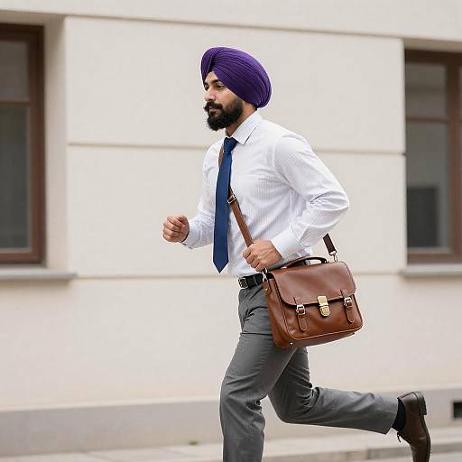 Dynamic Man in Turban on the Move