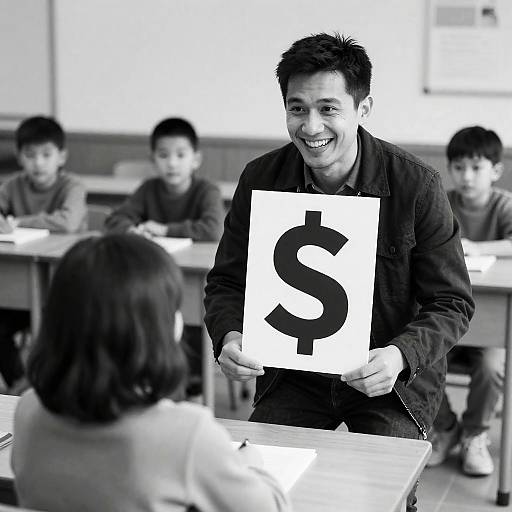 Cheerful Classroom Scene in Black and White