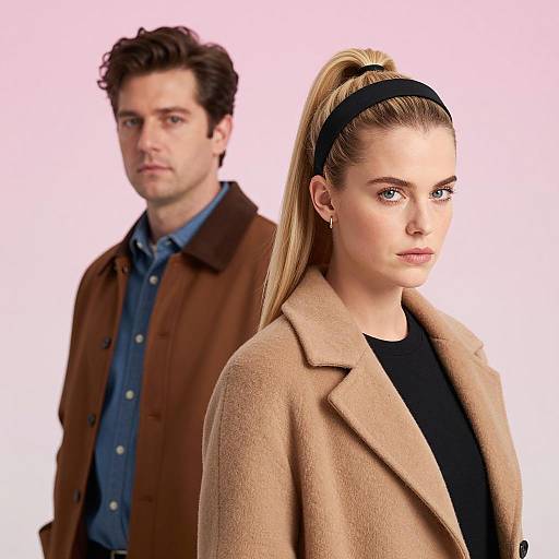 Blonde Woman with Man in Stylish Coats