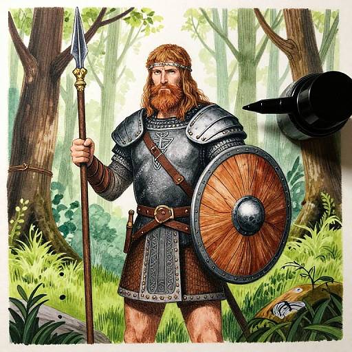 Celtic Warrior in Forest Drawing
