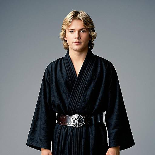 Blonde Man in Black Robe with Belt