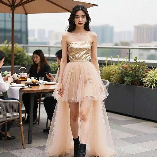 Stylish Woman in Rooftop Party Dress