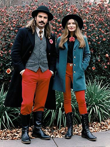 Vintage Style Couple in Colorful Autumn Outfit
