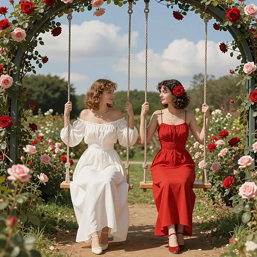 Romantic Garden Scene with Elegant Women