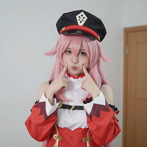 Playful Cosplay Portrait with Pink Hair