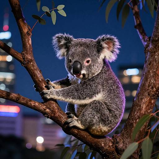 Drunk Koala on Neon-lit Branch