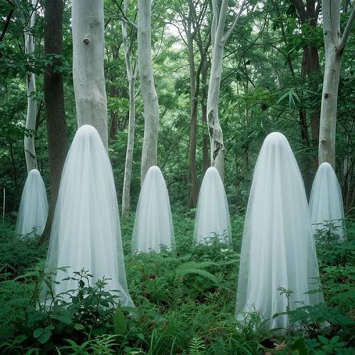 Ethereal White Trees in Mystical Forest