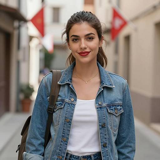 Young Woman in Denim Jacket in Alleyway