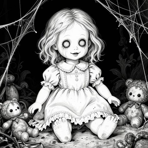Haunted Doll Horror Line Art