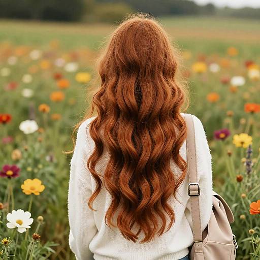 Red-Haired Girl in Flower Field