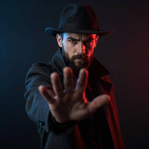 Dramatic Bearded Man Reaching Forward