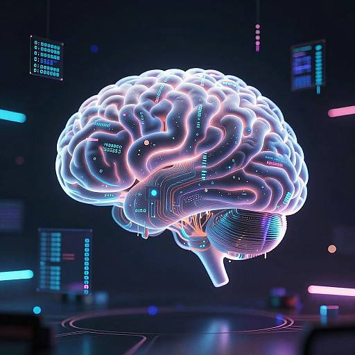 Futuristic Brain with Cyberpunk Lights