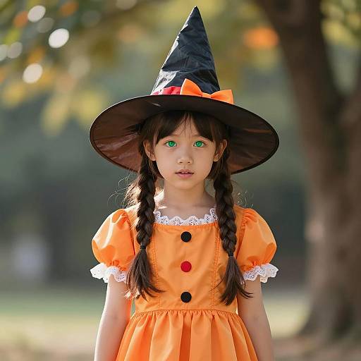 Young Girl in Halloween Witch Costume