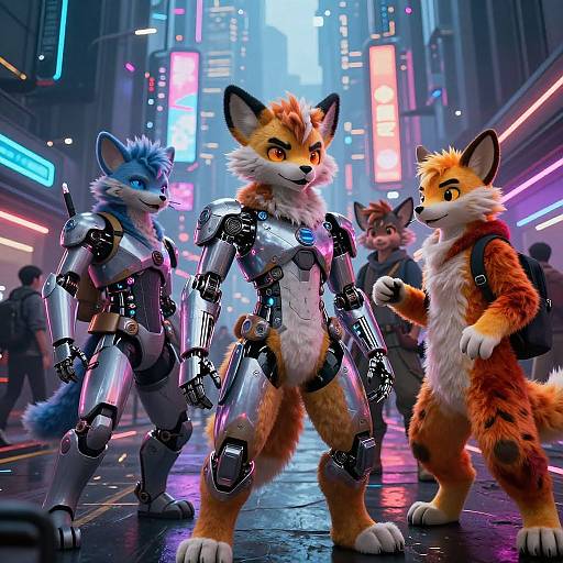 Cyberpunk AI Furries in Neon City