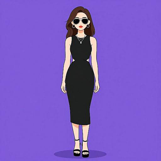 Minimalist Woman in Black Midi Dress