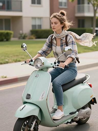 Light Brown-Haired Woman on Mint Scooter
