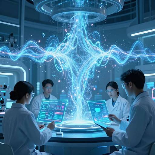 Cyberpunk Scientific Lab with Energy Waves