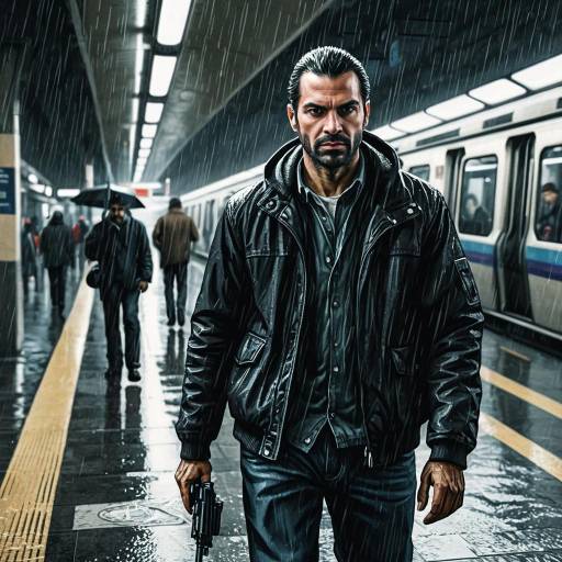 Rain-soaked man in metro station with weapon