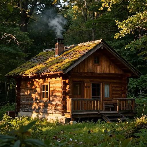 Rustic Forest Cabin at Golden Hour