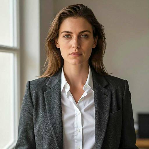 Professional Woman in Gray Suit Jacket