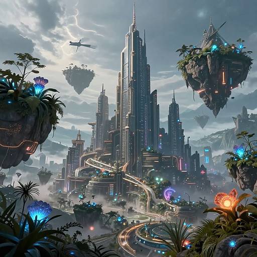 Fantasy Sci-Fi Cityscape with Floating Islands