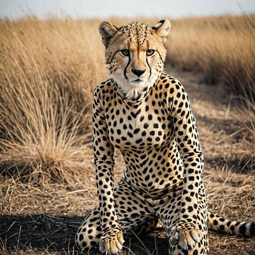 Person Wearing Realistic Cheetah Costume in Field