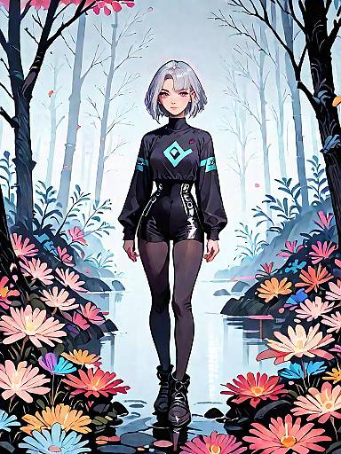 Futuristic Girl in Dark Fantasy Forest