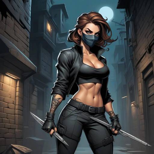 Futuristic Female Warrior in Urban Alley