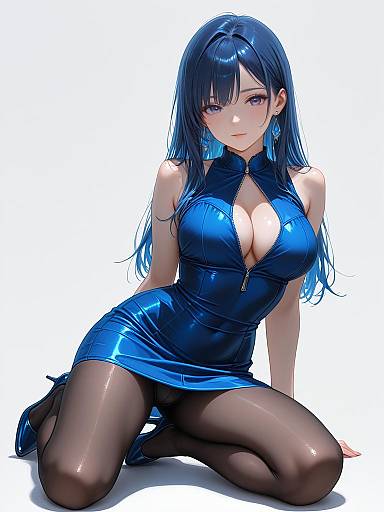Realistic Woman in Royal Blue Dress