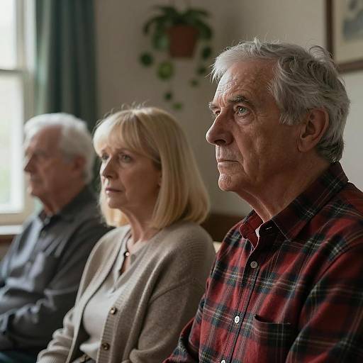 Elderly Trio in Dimly Lit Room