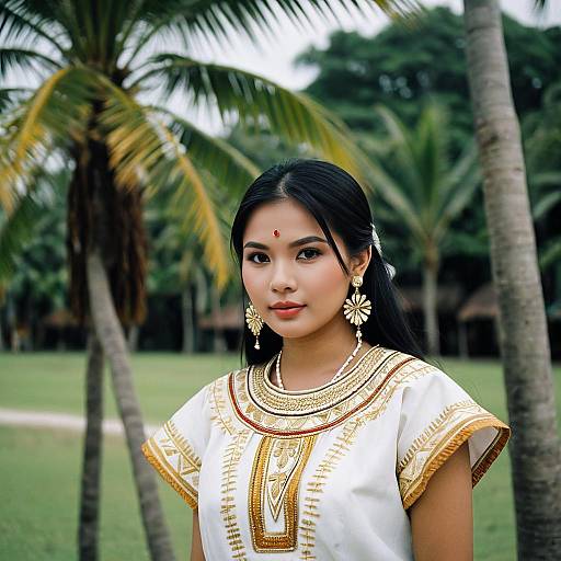Young Woman in Philippine National Costume Outdoors