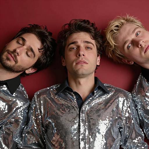 Three Men Covered in Shiny Sequins