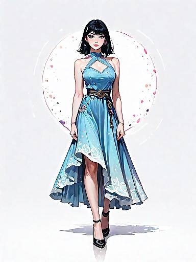 Chic Denim Dress Woman Illustration