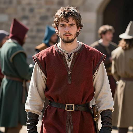 Young Man in Medieval Costume Outdoors