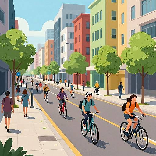 Vibrant Urban Street with Bicyclists