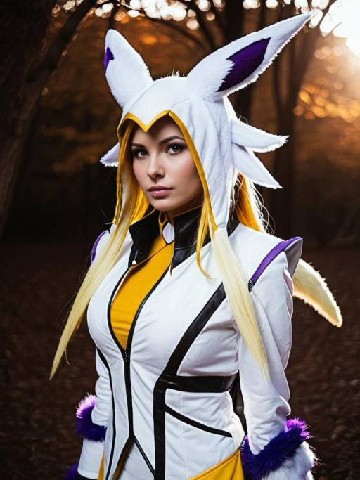 Woman in Realistic Renamon Cosplay Costume