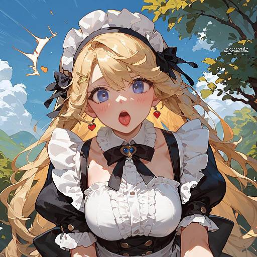 Anime Blonde Maid with Blue Eyes Outdoors