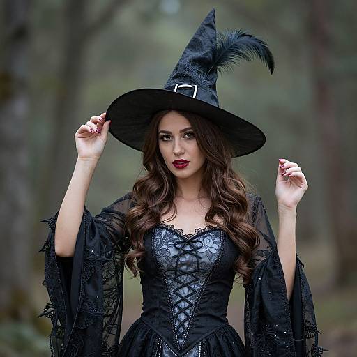 Woman in Witch Costume with Feathers