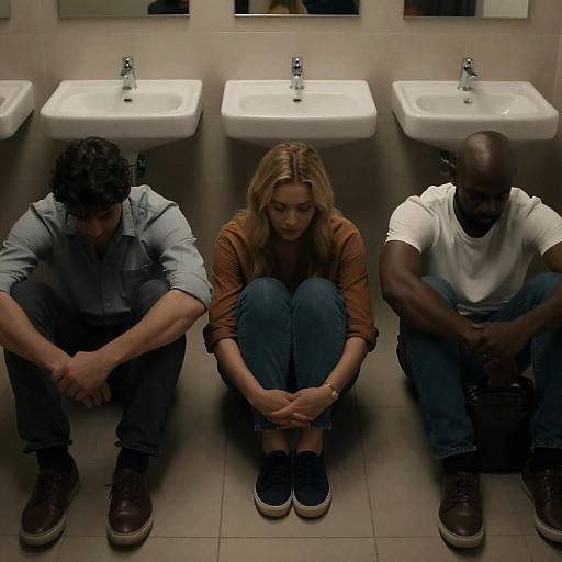 Intimate Moment in a Dimly Lit Bathroom