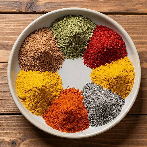 Colorful Spice Bowls on Wood