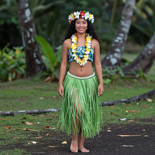 Hawaiian Hula Girl in Traditional Costume