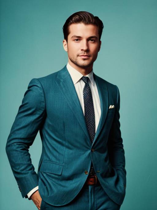 Confident Man in Teal Suit Studio Portrait