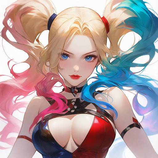 Illustration of Harley quinn, dc comics in the style of Leviathan (hikinito0902)