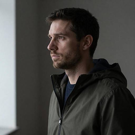 Dramatic Profile Portrait in Hooded Jacket