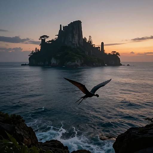 Twilight Seascape with Winged Creature