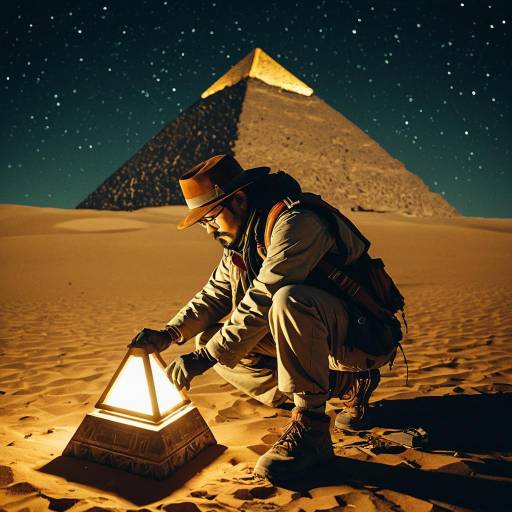 Archaeologist Discovering Glowing Artifact Near Pyramid Archaeologist Discovering Glowing Artifact Near Pyramid